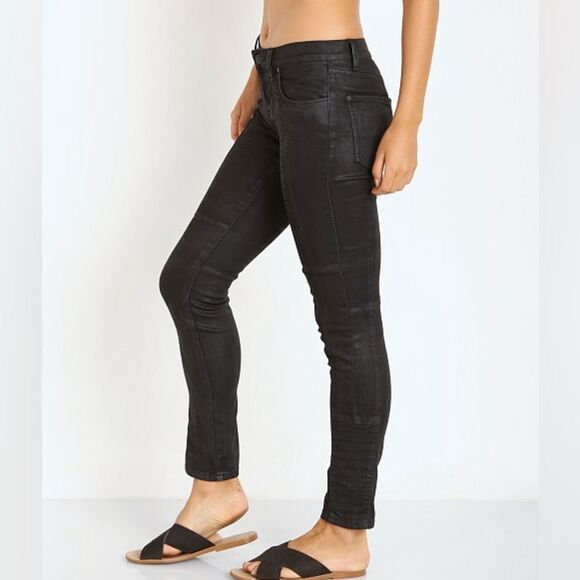 Free People Black Coated Low Rise Jillian Skinny Pant Jeans Size 31 - Picture 1 of 7